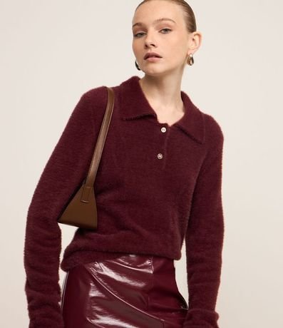 Saco Peluche en Punto con Cuello Polo