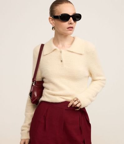 Saco Peluche en Punto con Cuello Polo
