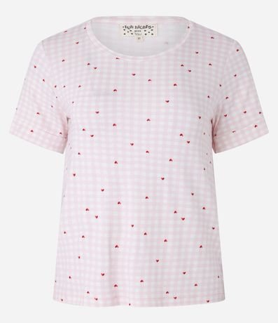 Blusa de Pijama Manga Corta de Cuadros Vichy con Corazón 5