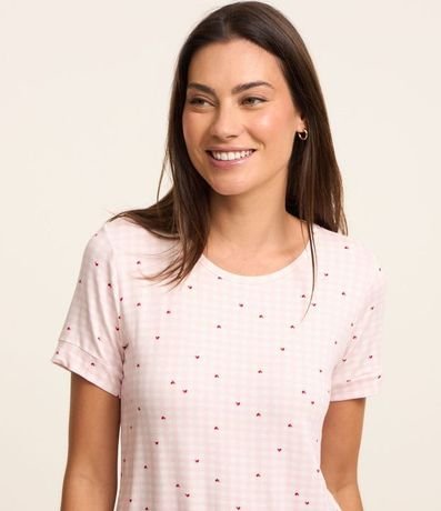 Blusa de Pijama Manga Corta de Cuadros Vichy con Corazón 3
