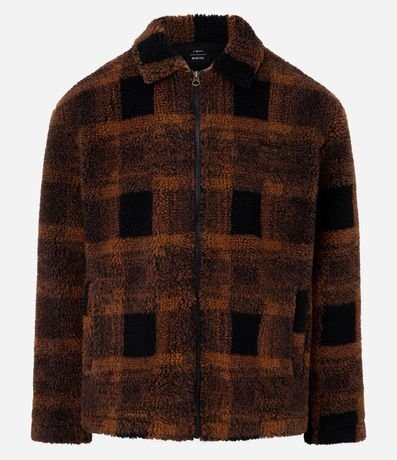 Campera en Sherpa de Cuadros con Textura de Pelitos
