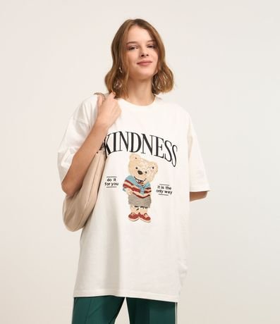 Remera en Algodón con Bordado de Osito y Lettering