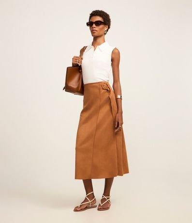 Pollera Midi en Malla Gamuza con Detalle Hebilla Lateral