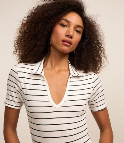 Body en Rib Rayada con Cuello Polo
