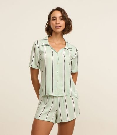 Pijama Short Doll Manga Corta en Viscosa con Estampa de Rayas y Satinado
