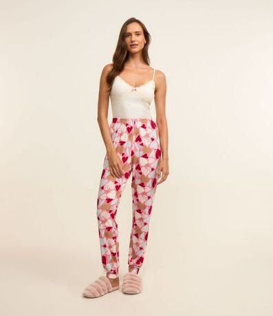 Pijama Largo en Rib con Estampa de Corazón