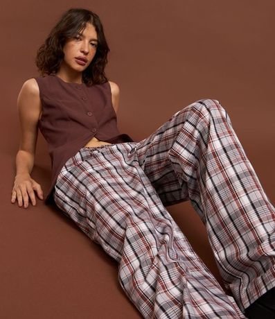 Pantalón Recto Fluída en Tricolina de Cuadros 5