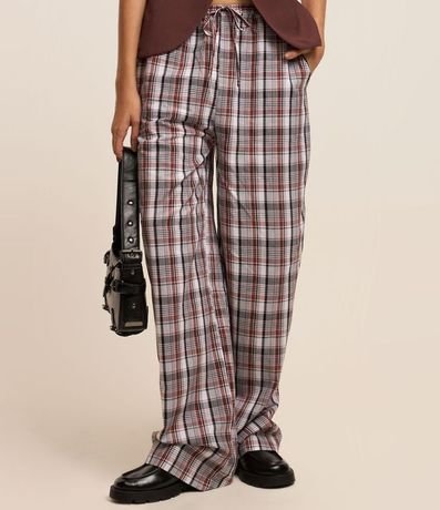 Pantalón Recto Fluída en Tricolina de Cuadros 3