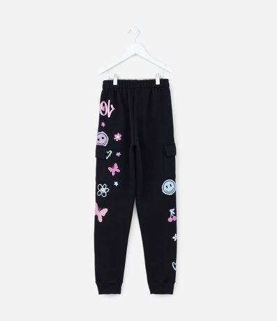 Pantalón Infantil con Bolsillo Cargo y Estampa Doodles - Talle 5 a 14 años 2