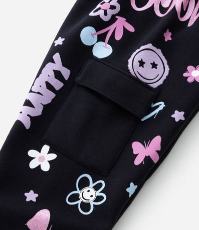 Pantalón Infantil con Bolsillo Cargo y Estampa Doodles - Talle 5 a 14 años 7