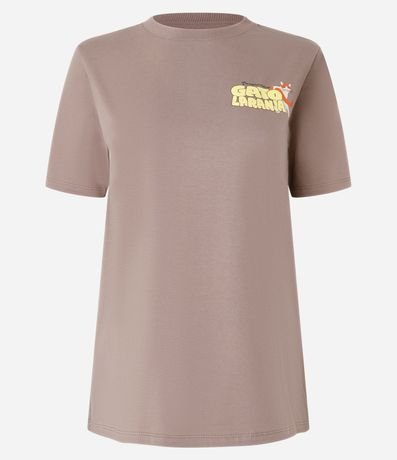 Remera Alargada en Algodón con Estampa Gato Naranja