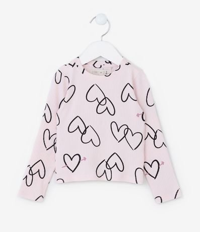 Blusa Infantil Acanalada con Estampa Corazones - Talle 1 a 6 años
