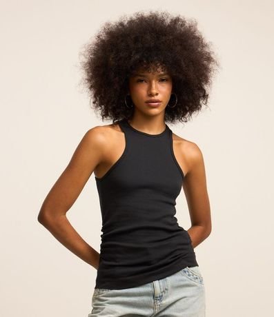 Blusa Musculosa en Rib con Drapeado Lateral