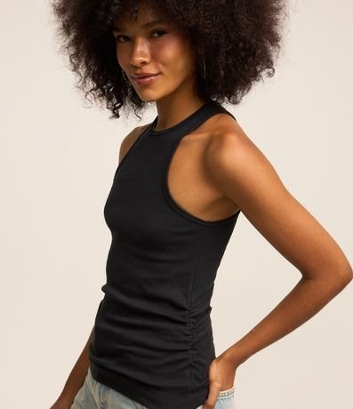 Blusa Musculosa en Rib con Drapeado Lateral 3