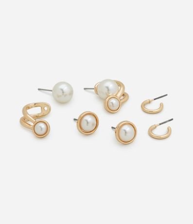 Kit 03 Caravanas Aro y Botón con Perlas 3