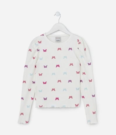 Blusa Infantil Acanalada con Manga Abullonada - Talle 5 a 14  años
