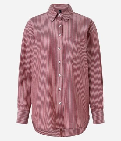 Camisa Alargada en Tricolina con Bolsillo y Estampa Rayada