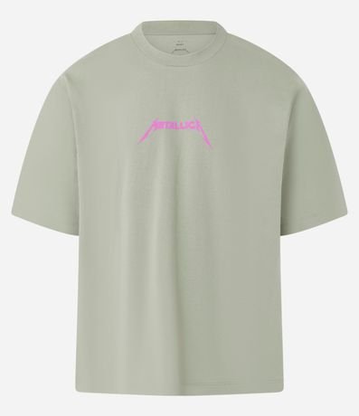 Remera Comfort en Algodón con Estampa de Calavera y Lettering Metallica 7