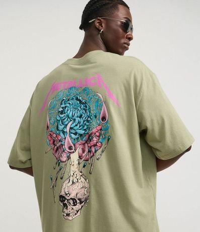 Remera Comfort en Algodón con Estampa de Calavera y Lettering Metallica 5
