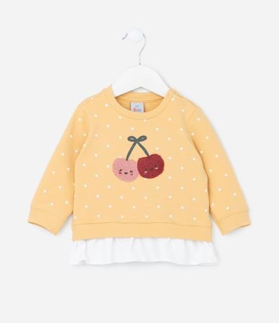 Conjunto Infantil Calentito de Lunares con Volado y Bordado de Cereza - Talle 0 a 18 meses 2