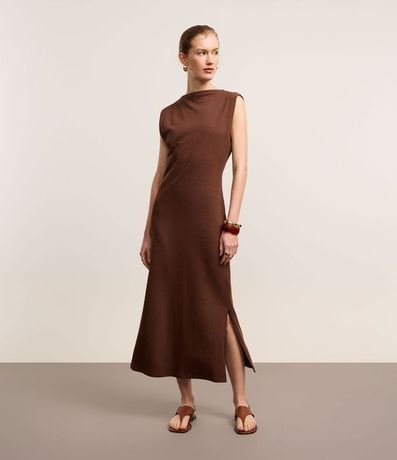 Vestido Midi Texturizado con Drapeado Lateral