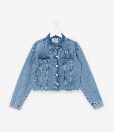 Campera Corta Infantil en Jean con Brillos Aplicados - Talle 5 a 14 años