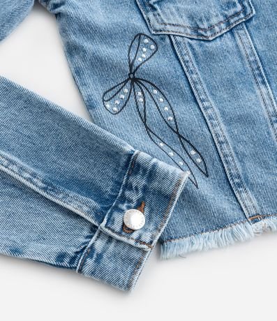 Campera Corta Infantil en Jean con Brillos Aplicados - Talle 5 a 14 años 7