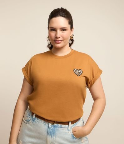 Blusa con Bordado de Corazón Leopardo Curve & Plus Size