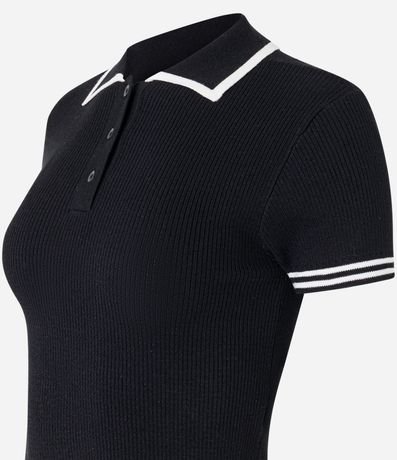 Blusa en Punto con Cuello Polo Rayas en las Mangas 7