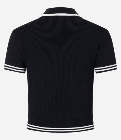 Blusa en Punto con Cuello Polo Rayas en las Mangas 8