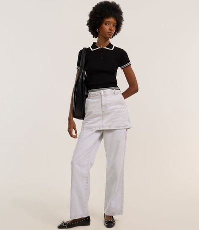 Blusa en Punto con Cuello Polo Rayas en las Mangas 2