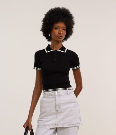 Blusa en Punto con Cuello Polo Rayas en las Mangas 3