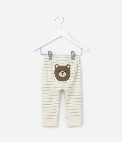 Pantalón Infantil Rayado con Estampa de Osito - Talle 0 a 18 meses 2