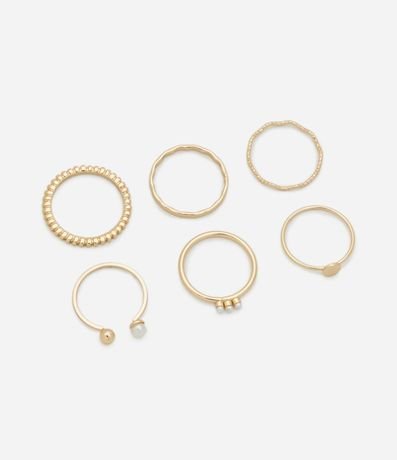 Kit 06 Anillos Finos con Perla en Diferentes Formatos