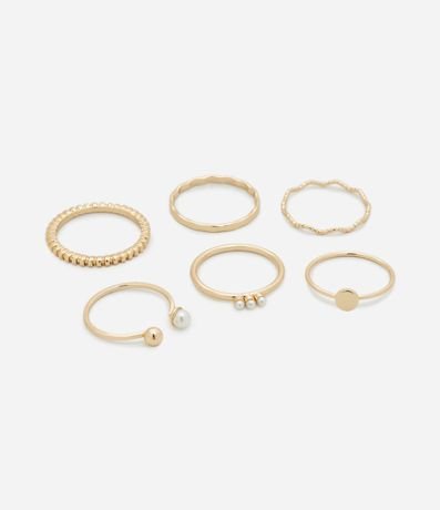 Kit 06 Anillos Finos con Perla en Diferentes Formatos 2
