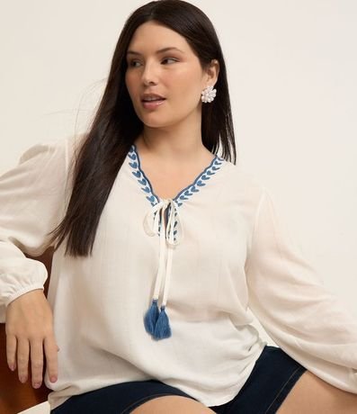 Blusa con Hilo Metalizado y Escote Bordado Curve & Plus Size