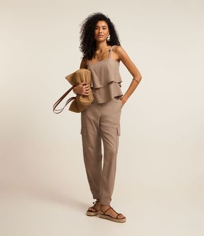 Pantalón Carrot en Viscolino con Bolsillos Cargo