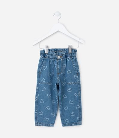 Pantalón Clochard en Jeans con Estampa Corazones - Talle 1 a 6 años