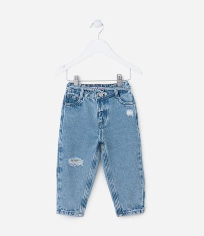 Pantalón Mom Infantil en Jeans con Lazo en la Cintura - Talle 1 a 6 años