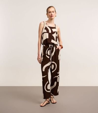 Mono Recto en Viscosa con Estampa Abstracta y Sisa de Punto