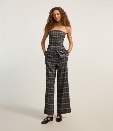 Pantalón Pantalona en Sastrería de Cuadros con Cintura Elástica