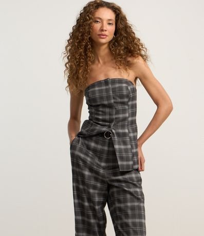 Pantalón Pantalona en Sastrería de Cuadros con Cintura Elástica 2