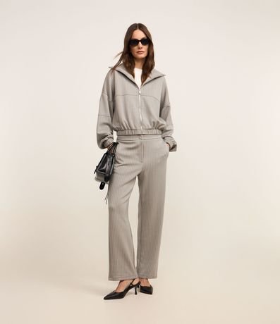 Pantalón recto en Malla con Rayas y Cintura Alta