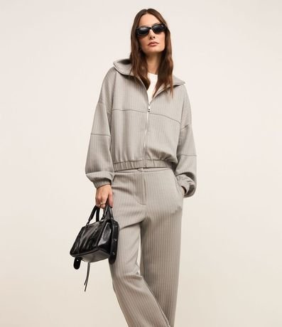 Pantalón recto en Malla con Rayas y Cintura Alta 2