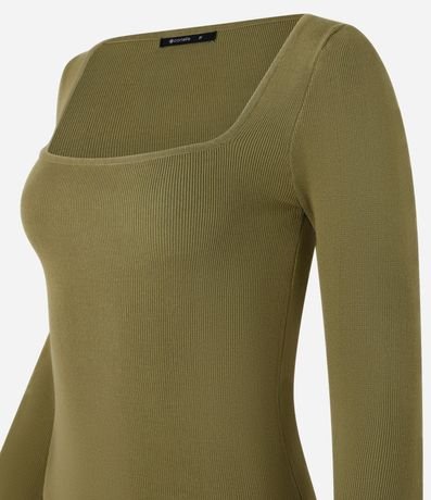 Blusa Básica Ajustada en Punto Leve con Escote Cuadrado 6