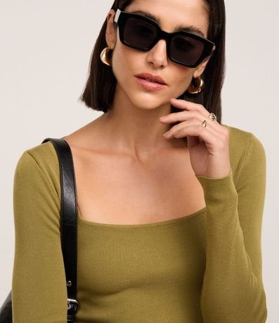 Blusa Básica Ajustada en Punto Leve con Escote Cuadrado 3