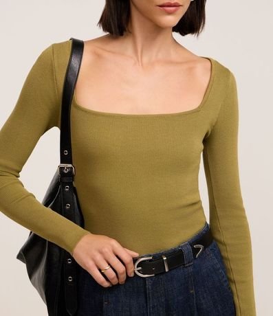 Blusa Básica Ajustada en Punto Leve con Escote Cuadrado 4