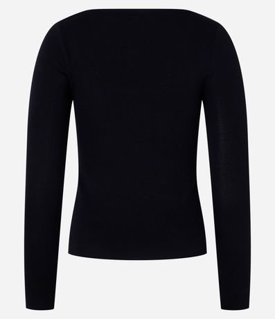 Blusa Básica Ajustada en Punto Leve con Escote Cuadrado 7