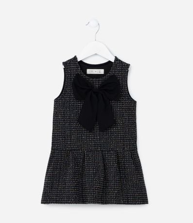 Vestido Infantil con Estampa Jacquard Brilloso y Lazo - Talle 1 a 5/6 años