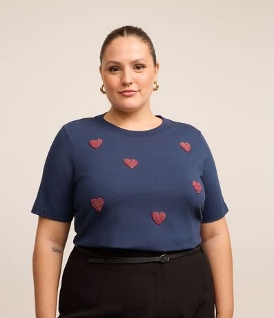 Blusa en Algodón con Corazones de Abalorios Curve & Plus Size
